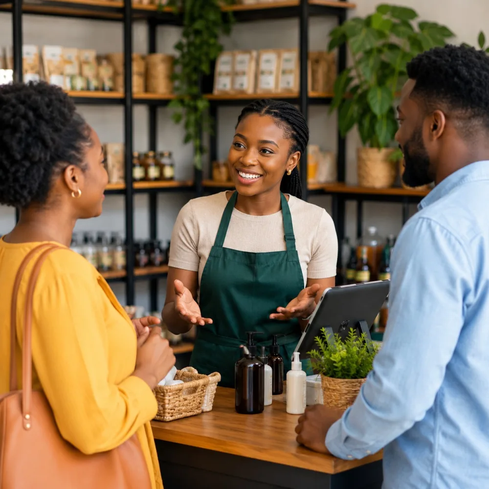 Business owner welcoming customers